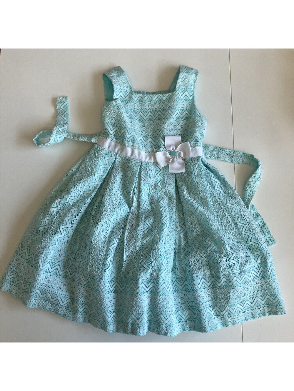 Lace Sleeveless Easter Dress Pleated Skirt Tulle Slip Bow Girls 5 Party Formal